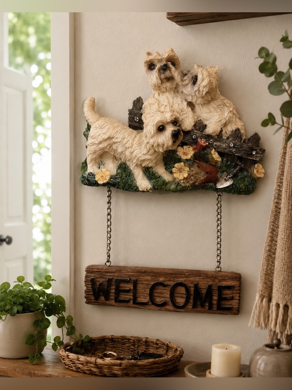 Vintage West Highland Terrier Welcome Wall Plaque Hanging Sign 8x5 Decor